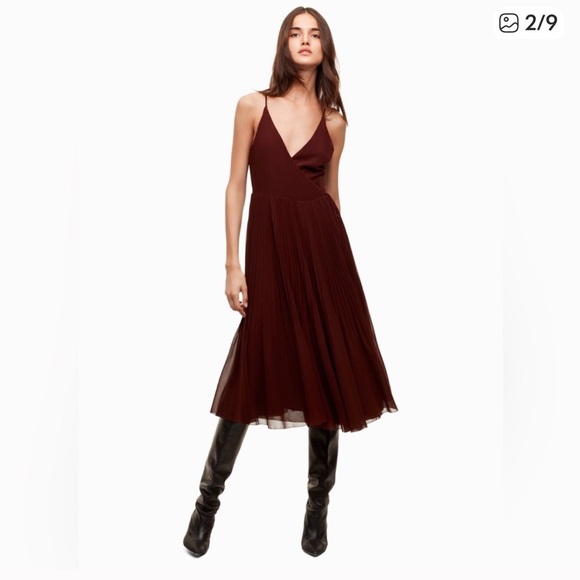 Aritzia Wilfred Beaune Pleated Wrap Midi Dress size XS - Picture 4 of 13